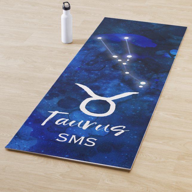 Taurus Zodiac Constellation Blue Galaxy Monogram Yoga Mat (In Situ)