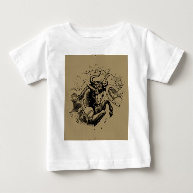 Taurus Zodiac Constellation Hevelius 1690 on Taupe Baby T-Shirt (Front)