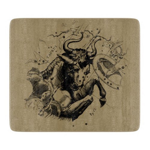 Taurus Zodiac Constellation Hevelius 1690 on Taupe Cutting Board