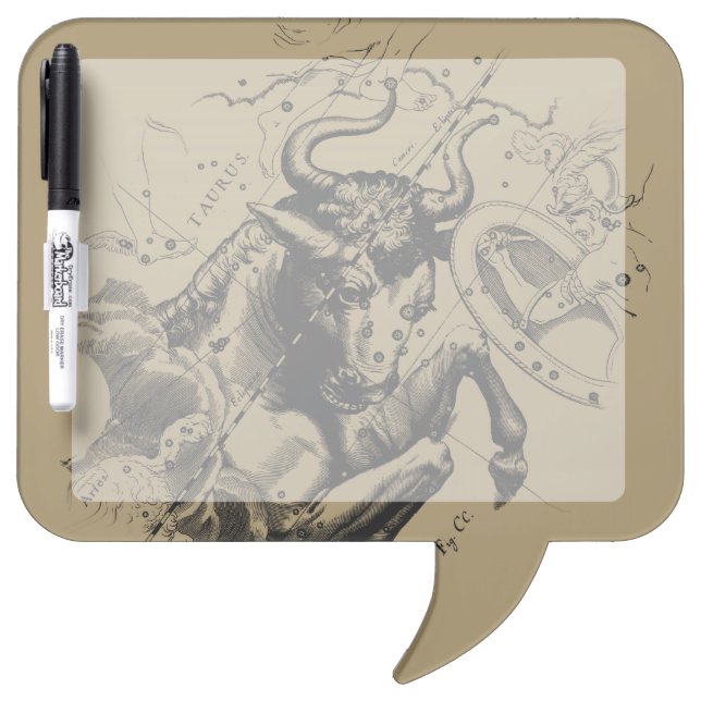 Taurus Zodiac Constellation Hevelius 1690 on Taupe Dry Erase Board (Front)