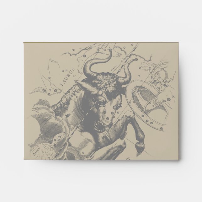 Taurus Zodiac Constellation Hevelius 1690 on Taupe Envelope (Front)