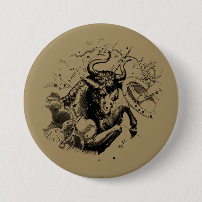 Taurus Zodiac Constellation Map Hevelius 1690 Button (Front)