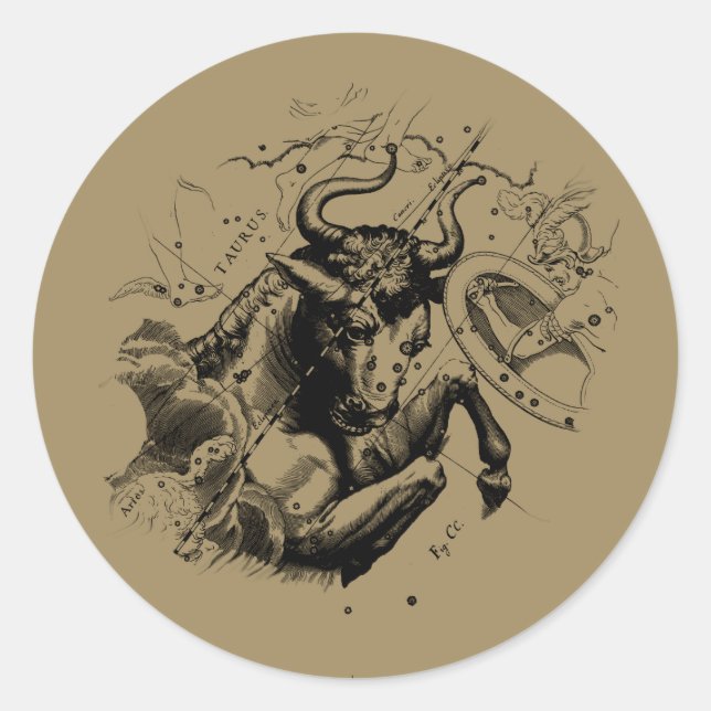 Taurus Zodiac Constellation Map Hevelius 1690 Classic Round Sticker (Front)