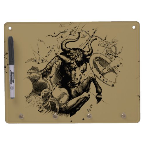 Taurus Zodiac Constellation Map Hevelius 1690 Dry Erase Board With Keychain Holder