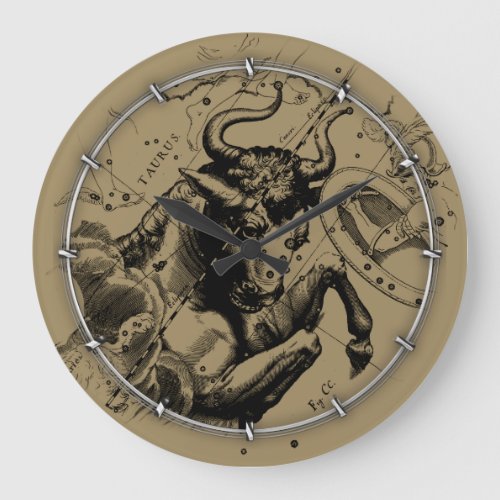 Taurus Zodiac Constellation Map Hevelius 1690 Large Clock