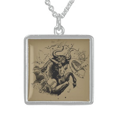 Taurus Zodiac Constellation Map Hevelius 1690 Sterling Silver Necklace