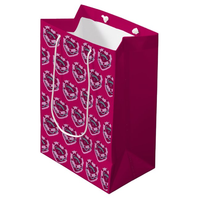 Taurus Zodiac Coquette Heart Birthday Cake Medium Gift Bag (Front Angled)