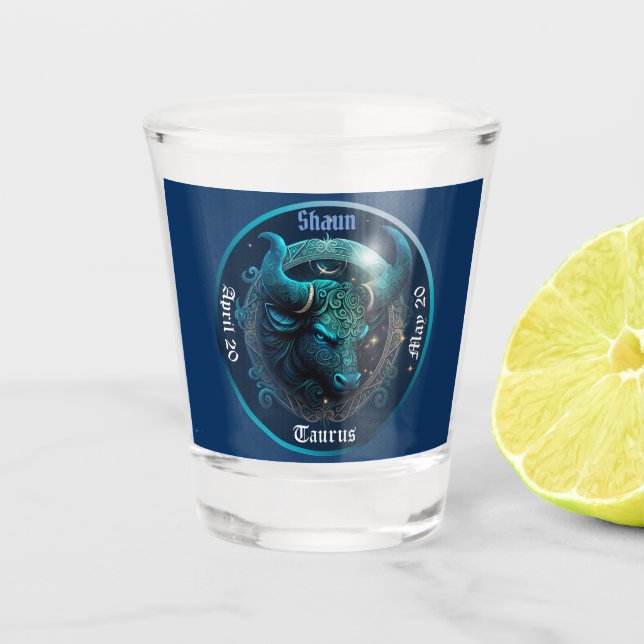 Taurus Zodiac Customizable Shot Glass (Front)