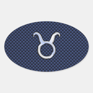 Taurus Zodiac Decor Navy Blue Carbon Fiber Print Oval Sticker