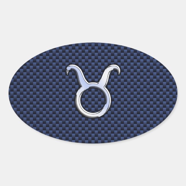 Taurus Zodiac Decor Navy Blue Carbon Fiber Print Oval Sticker (Front)