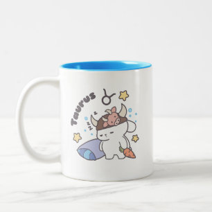 Taurus Zodiac Dreamer - Cute Sleepy Bunny Two-Tone Coffee Mug
