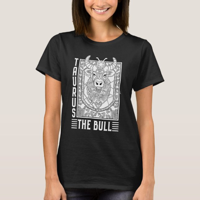 Taurus Zodiac Earth Astrology Adult Coloring T-Shirt (Front)