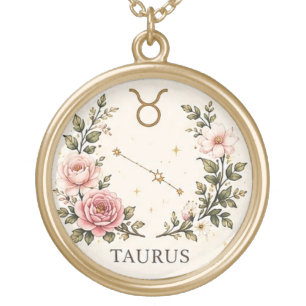TAURUS ZODIAC FLORAL GOLD TONE PLATED NECKLACE