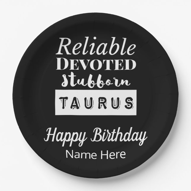 Taurus Zodiac Fun Characteristics Birthday Paper Plates (Front)