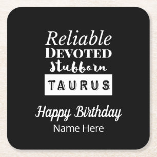 Taurus Zodiac Fun Characteristics Birthday Square Paper Coaster