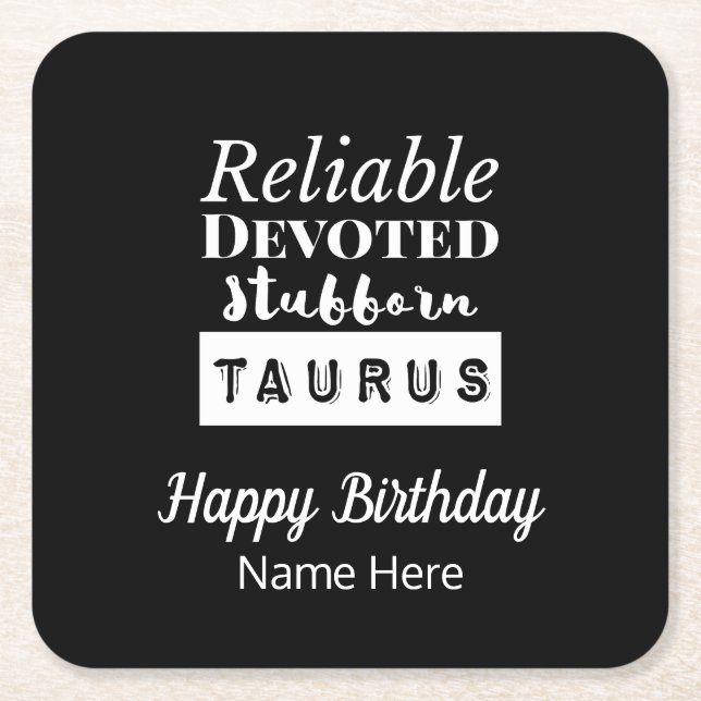 Taurus Zodiac Fun Characteristics Birthday Square Paper Coaster (Front)