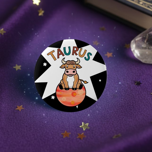 Taurus Zodiac Gift Astrology Birthday Cute Bull Button (Creator Uploaded)