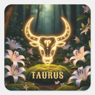 Taurus Zodiac Gift With Botanical Luxury Square Sticker