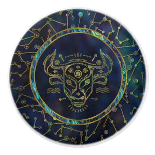 Taurus Zodiac Gold Abalone on Constellation Ceramic Knob