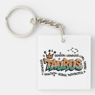 Taurus zodiac graffiti keychain
