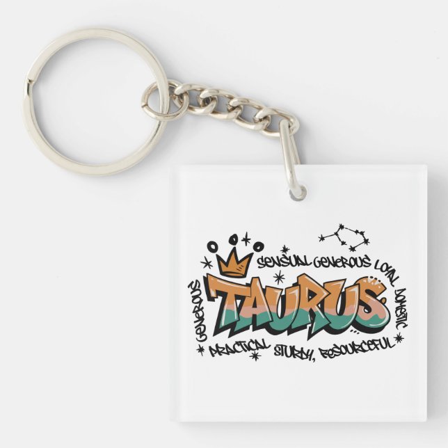 Taurus zodiac graffiti keychain (Front)