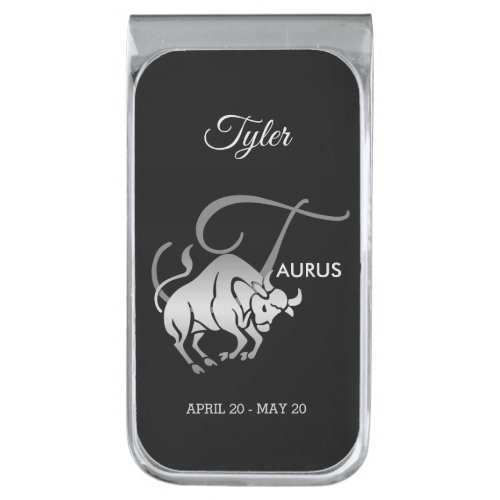 Taurus   _ Zodiac Horoscope Silver Finish Money Clip