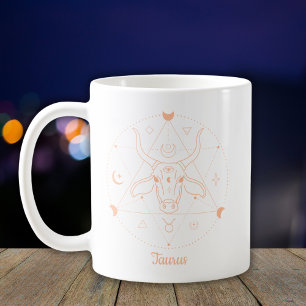 Taurus Zodiac Line Art White Peach Coffee Mug