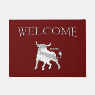 Taurus Zodiac Maroon Doormat