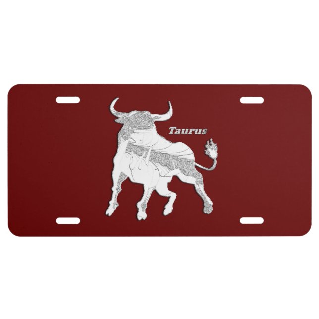 Taurus Zodiac Maroon License Plate (Front)