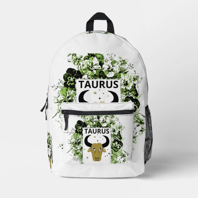 Taurus Zodiac Master of Destiny Floral Art Printed Backpack (Front)