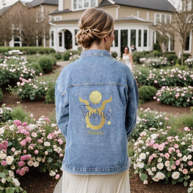 Taurus Zodiac Modern Personalized Jean Denim Denim Jacket (Wedding Back)