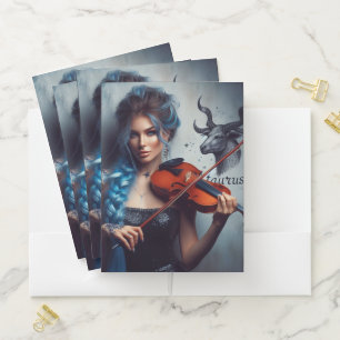 Taurus Zodiac Musician Violin Pocket Folder