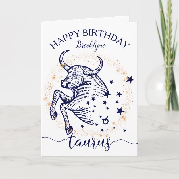 Taurus Zodiac Navy Gold Monochrome Birthday Card Zazzle