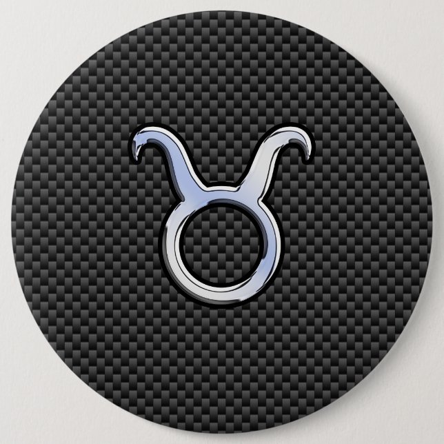 Taurus Zodiac on Charcoal Carbon Fiber Print Button (Front)