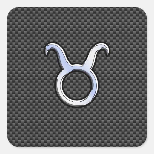 Taurus Zodiac on Charcoal Carbon Fiber Print Square Sticker (Front)