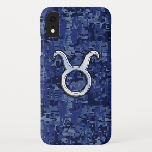 Taurus Zodiac on Navy Blue Digital Camo iPhone XR Case