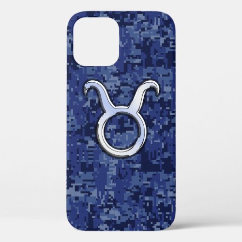 Taurus Zodiac on Navy Blue Digital Camo iPhone 12 Case