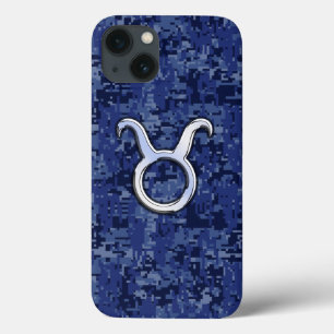 Taurus Zodiac on Navy Blue Digital Camo iPhone 13 Case