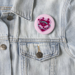 Taurus Zodiac Pastel Heart Birthday Cake Button