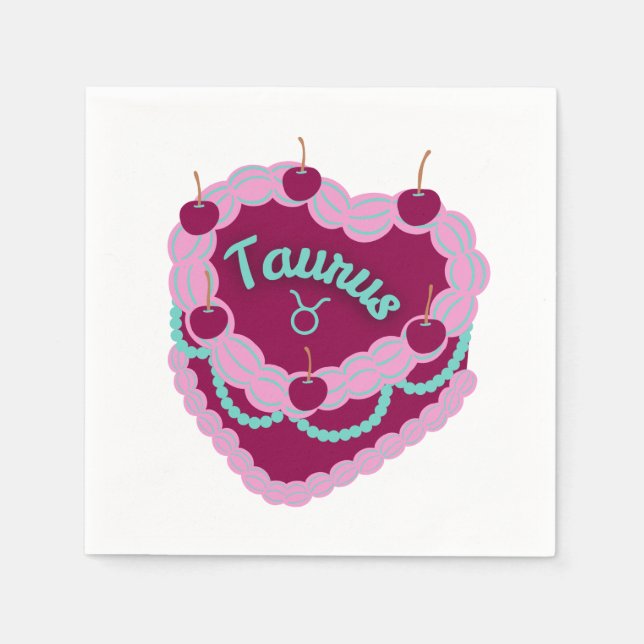 Taurus Zodiac Pastel Heart Birthday Cake Napkins (Front)