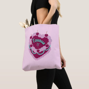 Taurus Zodiac Pastel Heart Birthday Cake Tote Bag