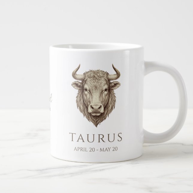 Taurus Zodiac Personalized Name & Birth Date Giant Coffee Mug (Right)