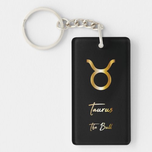 Taurus Zodiac Sign Black  Gold Keychain