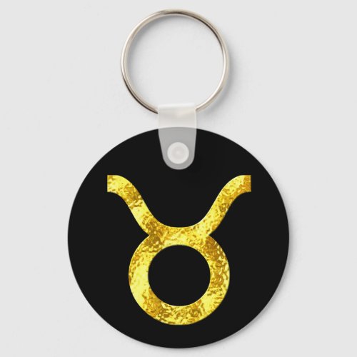 Taurus Zodiac Sign Black Gold Symbol Keychain