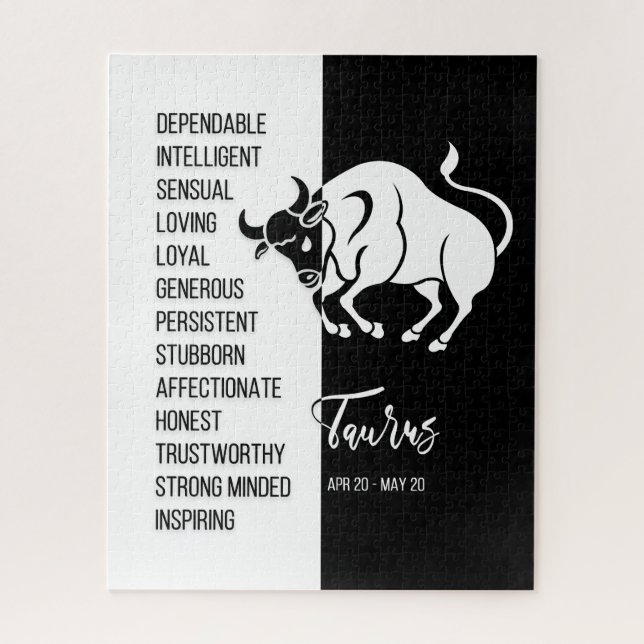 Taurus Zodiac Sign, Black & White Jigsaw Puzzle (Vertical)