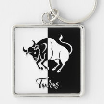 Taurus Zodiac Sign, Black & White Keychain