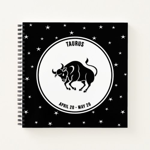 Taurus Zodiac Sign Black  White Notebook