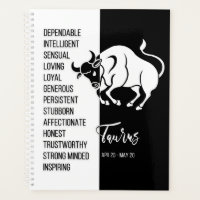 Taurus Zodiac Sign, Black & White Planner