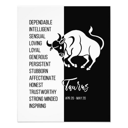 Taurus Zodiac Sign Black  White Poster
