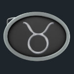 Taurus Zodiac Sign-Chrome Color Oval Belt Buckle<br><div class="desc">If you're a Taurus then you'll love this belt buckle with the Taurus Zodiac glyph,  given a chrome treatment to look as though it's raised metal... very cool,  and a great gift idea for birthdays!</div>